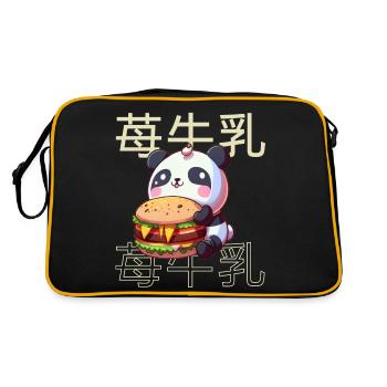 Süßer Kawaii Panda, Der Burger Anime Manga Otaku - Retro Tasche - Schwarz/Gold - Hinten