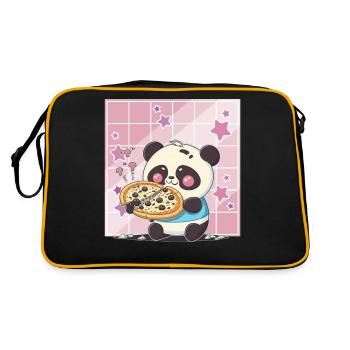 Cute Kawaii Panda Who Eats Pizza Anime Manga - Sac Retro - noir/or - Dos