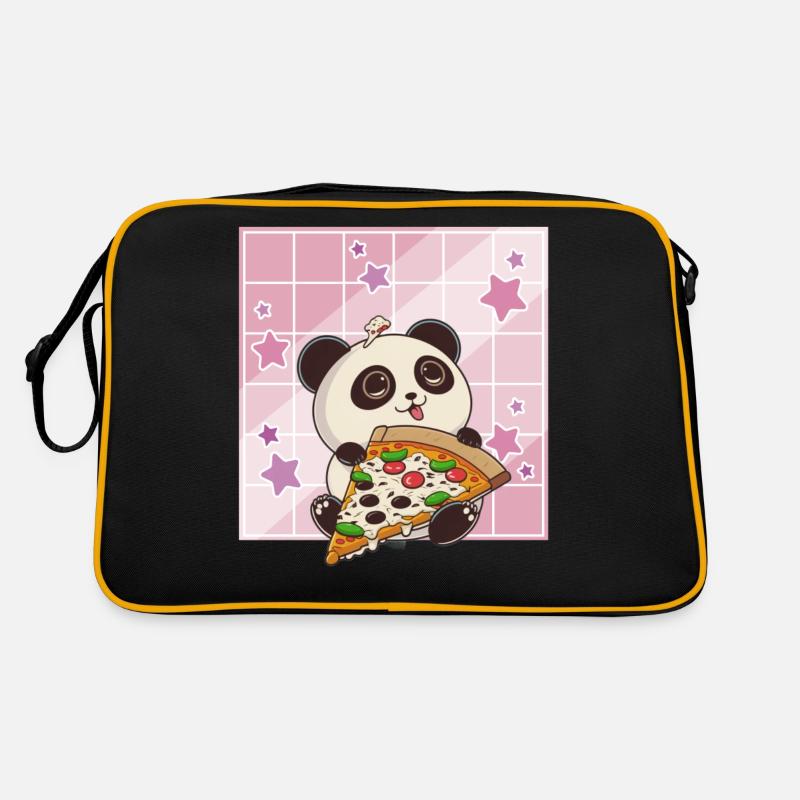 Cute Kawaii Panda Who Eats Pizza Anime Manga - Sac Retro - noir/or