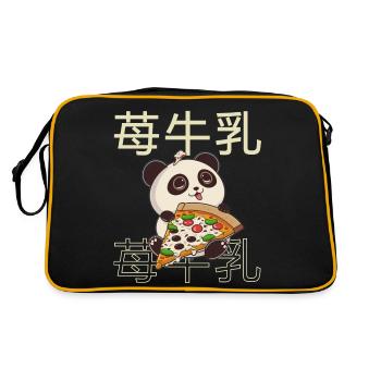 Cute Kawaii Panda Who Eats Pizza Anime Manga - Sac Retro - noir/or - Dos
