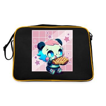 Cute Kawaii Panda Who Eats Waffle Anime Manga - Sac Retro - noir/or - Dos