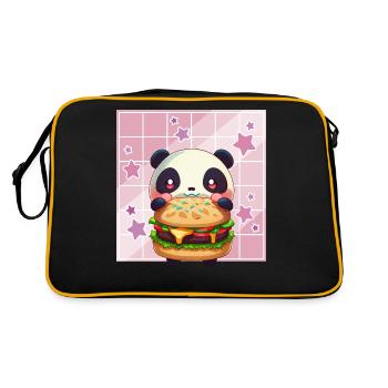 Süßer Kawaii Panda, Der Burger Anime Manga Otaku - Retro Tasche - Schwarz/Gold - Hinten