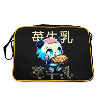 Cute Kawaii Panda Who Eats Waffle Anime Manga - Sac Retro - noir/or - Dos