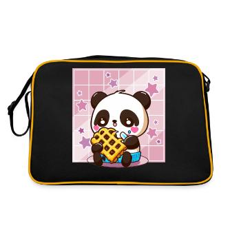 Cute Kawaii Panda Who Eats Waffle Anime Manga - Sac Retro - noir/or - Dos