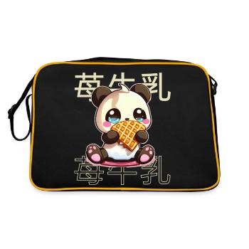 Cute Kawaii Panda Who Eats Waffle Anime Manga - Sac Retro - noir/or - Dos