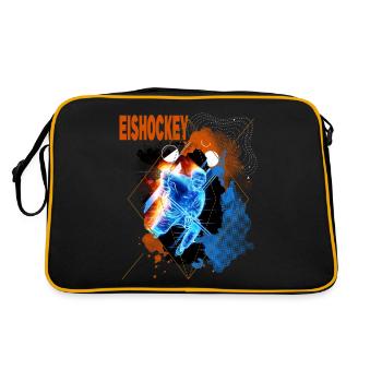 Eishockey Spieler Eishockeyspieler Neon Bunt - Retro Tasche - Schwarz/Gold - Hinten