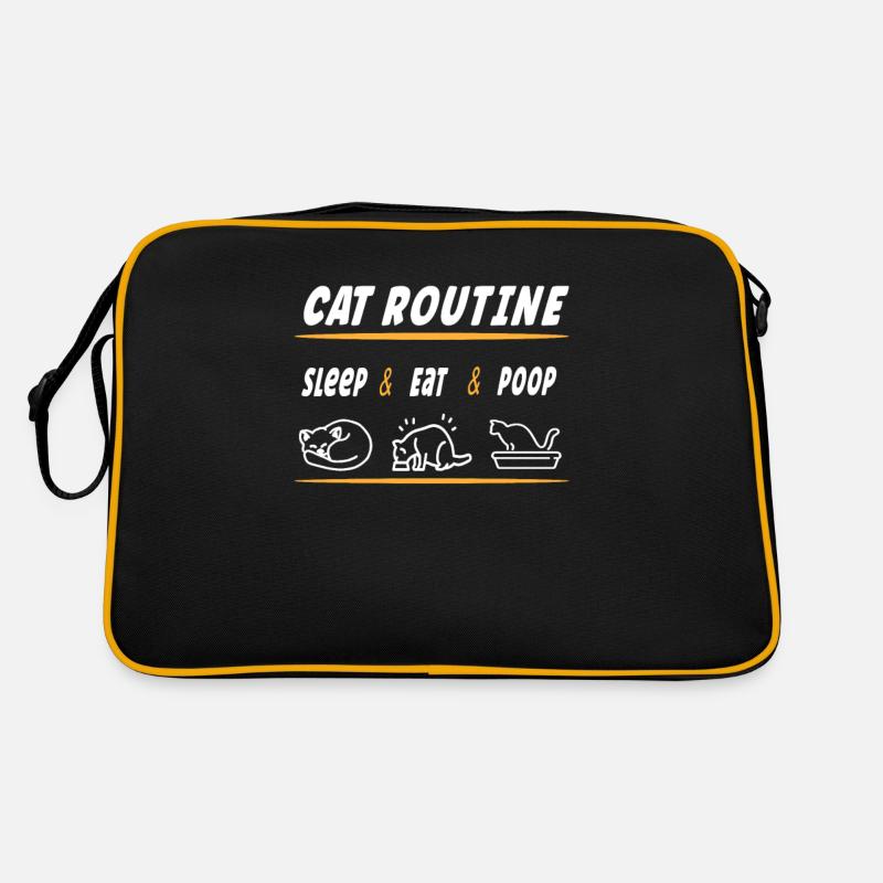 Katzenroutine Spruch - Essen Schlafen Kacken - Retro Tasche - Schwarz/Gold