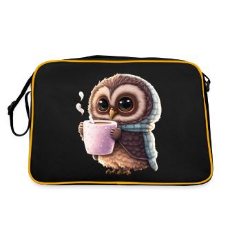 Süße Kaffee Eule, nachtaktive Eule, die Kaffee lie - Retro Tasche - Schwarz/Gold - Hinten