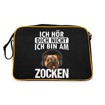 ich hör dich nicht ich bin am zocken - Retro Tasche - Schwarz/Gold - Hinten