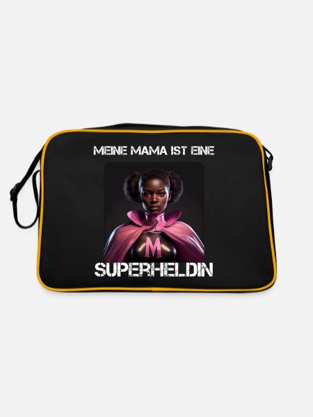 Mama Superheldin - Meine Mama ist eine - Retro Tasche - Schwarz/Gold