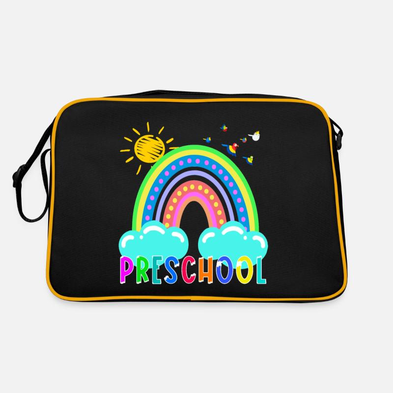 Vorschule Lustiger bunter Regenbogen Zurück zur Schule Retro Tasche