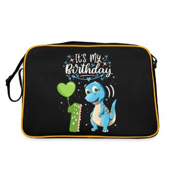 1. Geburtstag Dinosaurier, Dino-Kind, 1 Jahr alt - Retro Tasche - Schwarz/Gold - Hinten