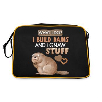 Funny Beaver, Beaver Saying, Pun, Pun - Retro Bag - black/gold - Back