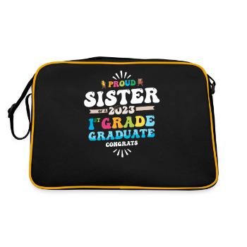 Stolze Schwester einer 1. Klasse von 2023 - Retro Tasche - Schwarz/Gold - Hinten