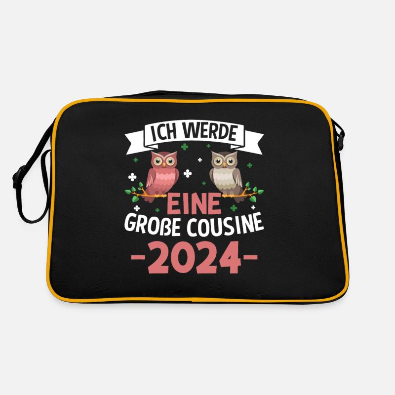 Kinder Ich werde Große Cousine 2024 T-Shirt Eule Retro Tasche