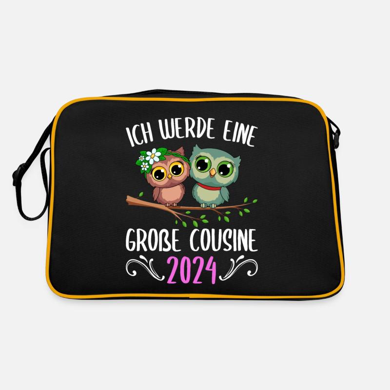 Kinder Ich werde Große Cousine 2024 T-Shirt Eule Retro Tasche