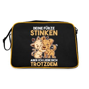 Deine Fürze stinken aber Ich liebe Dich - Retro Tasche - Schwarz/Gold - Hinten