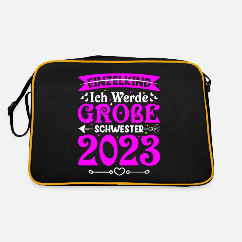 Ich Werde Große Schwester 2023 Schwangerschaft - Retro Tasche - Schwarz/Gold