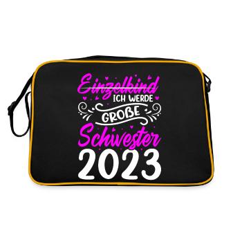 Ich Werde Große Schwester 2023 Schwangerschaft - Retro Tasche - Schwarz/Gold - Hinten