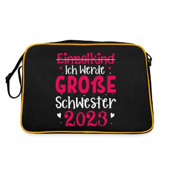 Ich Werde Große Schwester 2023 Schwangerschaft - Retro Tasche - Schwarz/Gold - Hinten