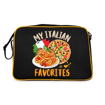 Pizza-Pasta, italienische Küche, leckeres Italien - Retro Tasche - Schwarz/Gold - Hinten