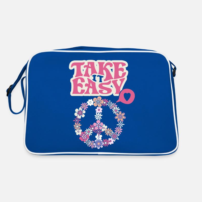 Frieden-Symbol mit Blumen Take-it-Easy Groovy-Stil Retro Tasche