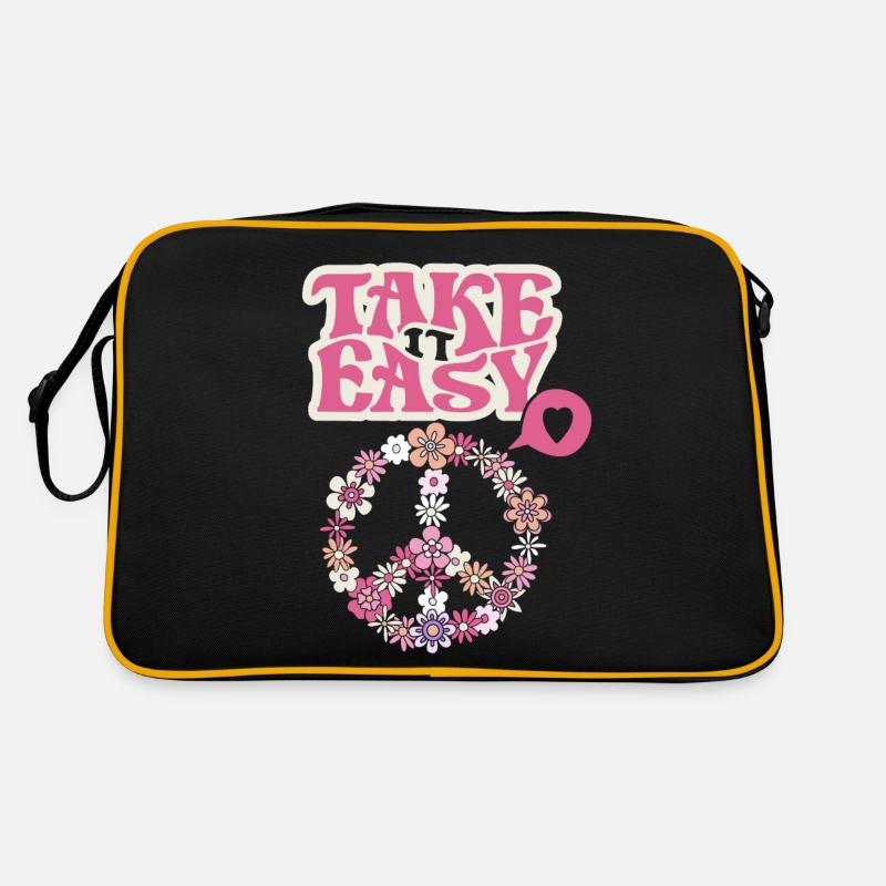 Frieden-Symbol mit Blumen Take-it-Easy Groovy-Stil Retro Tasche