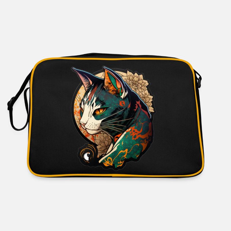 Farbige Katze im chinesischen Comic Stil Retro Tasche