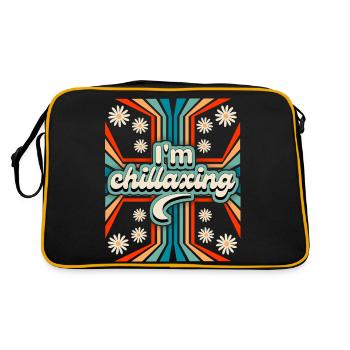 70er Jahre Flower-Power Spruch Chillaxing - Retro Tasche - Schwarz/Gold - Hinten