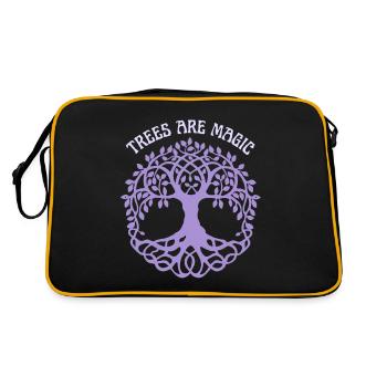 Baum-Illustration, Spruch, Lebensbaum - Retro Tasche - Schwarz/Gold - Hinten