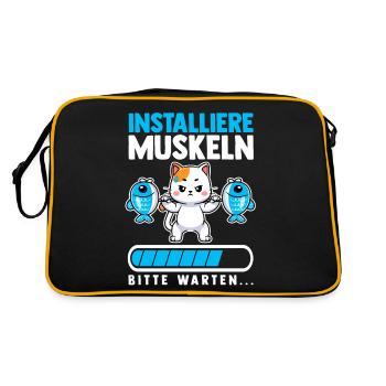Muskeln Sport Fitness Gewichtheben Katze - Retro Tasche - Schwarz/Gold - Hinten