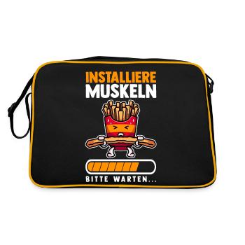 Muskeln Sport Fitness Gewichtheben Pommes - Retro Tasche - Schwarz/Gold - Hinten