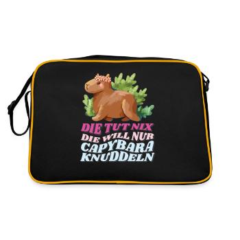 Die tut nix die will nur Capybara knuddeln Capy - Retro Tasche - Schwarz/Gold - Hinten