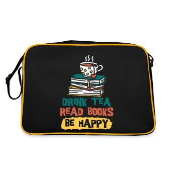 Tee Trinken Bücher Lesen Glücklich Sein - Retro Tasche - Schwarz/Gold - Hinten