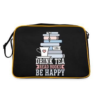 Tee Trinken Bücher Lesen Glücklich Sein - Retro Tasche - Schwarz/Gold - Hinten