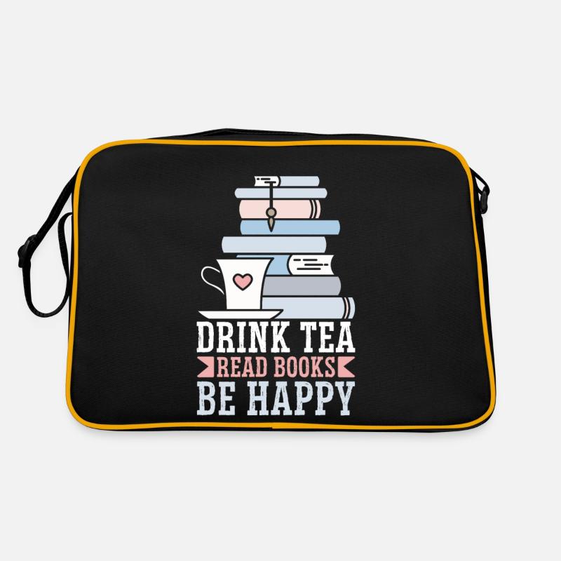 Tee Trinken Bücher Lesen Glücklich Sein Retro Tasche