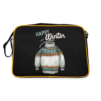 Winter-Design, Strick Pullover Happy-Winter Spruch - Retro Tasche - Schwarz/Gold - Hinten