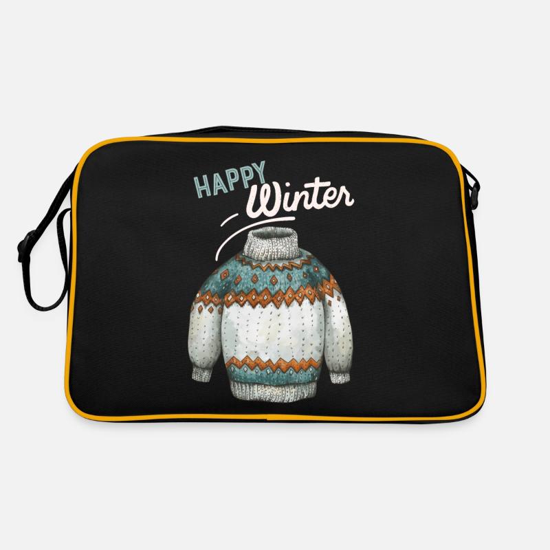 Winter-Design, Strick Pullover Happy-Winter Spruch Retro Tasche