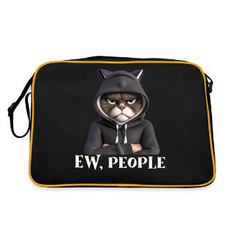 Evil-looking cat, with saying: Ew. People - Retro Bag - black/gold - Back