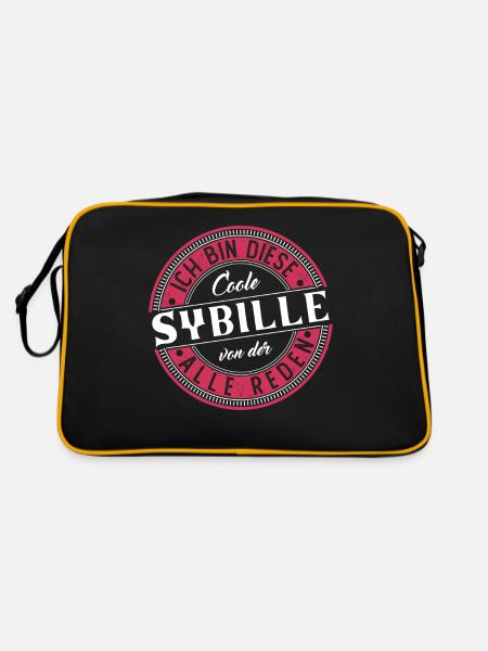 Sybille Geschenkidee Geschenk Geburtstag - Retro Tasche - Schwarz/Gold - Hinten