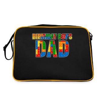 Father of birthday boy builds building blocks - Retro Bag - black/gold - Back