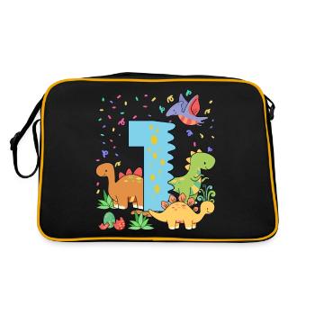Herde Von Niedlichen Dinosauriern 1. Geburtstag 1 - Retro Tasche - Schwarz/Gold - Hinten