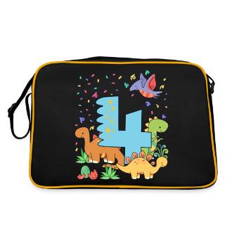 Herde Von Niedlichen Dinosauriern 4. Geburtstag 4 - Retro Tasche - Schwarz/Gold - Hinten