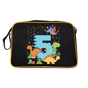 Herde Von Niedlichen Dinosauriern 5. Geburtstag 5 - Retro Tasche - Schwarz/Gold - Hinten