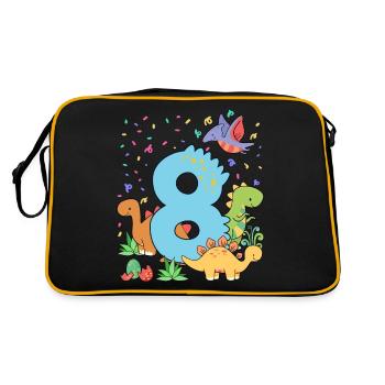 Herde Von Niedlichen Dinosauriern 8. Geburtstag 8 - Retro Tasche - Schwarz/Gold - Hinten