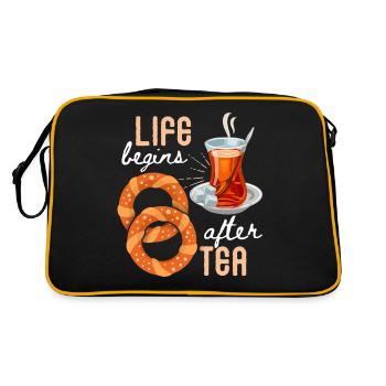 Thé turc, buveur de thé, Simit, dicton amusant - Sac Retro - noir/or - Dos