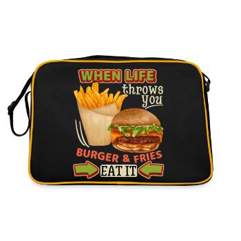 Burger-cheeseburger frites, drôle de dicton - Sac Retro - noir/or - Dos