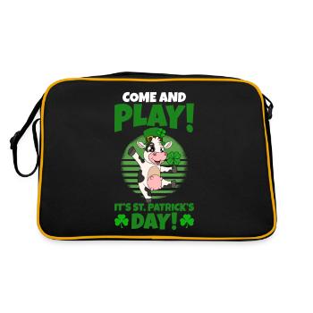 Niedliche Kuh Kleeblätter Saint Patrick's Day - Retro Tasche - Schwarz/Gold - Hinten
