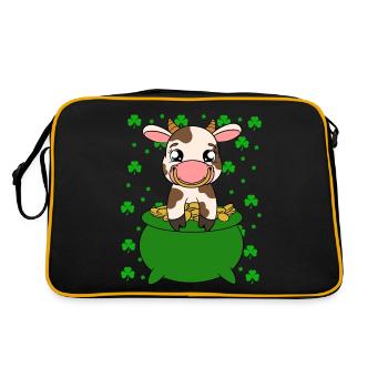 Niedliche Kuh Kleeblätter Saint Patrick's Day - Retro Tasche - Schwarz/Gold - Hinten