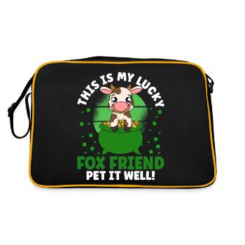 Niedliche Kuh Kleeblätter Saint Patrick's Day - Retro Tasche - Schwarz/Gold - Hinten